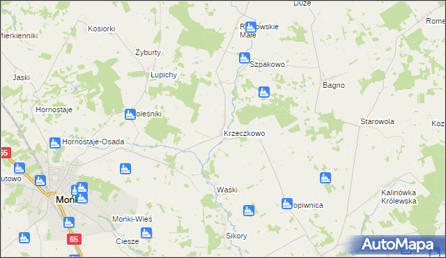 mapa Krzeczkowo gmina Mońki, Krzeczkowo gmina Mońki na mapie Targeo