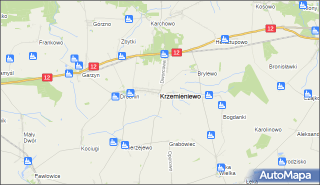 mapa Krzemieniewo powiat leszczyński, Krzemieniewo powiat leszczyński na mapie Targeo