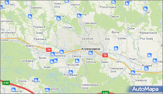 mapa Krzeszowice, Krzeszowice na mapie Targeo