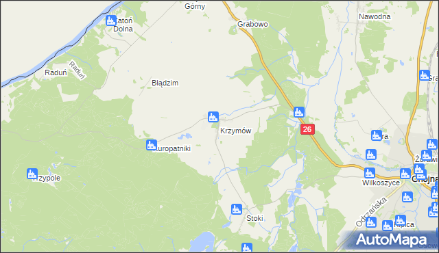 mapa Krzymów gmina Chojna, Krzymów gmina Chojna na mapie Targeo