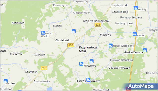 mapa Krzynowłoga Mała, Krzynowłoga Mała na mapie Targeo