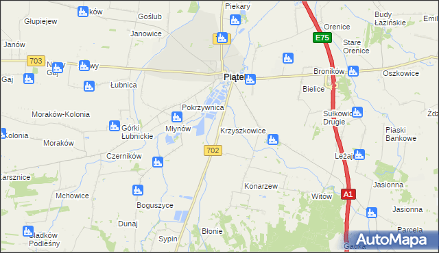 mapa Krzyszkowice gmina Piątek, Krzyszkowice gmina Piątek na mapie Targeo