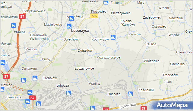 mapa Krzysztoforzyce, Krzysztoforzyce na mapie Targeo