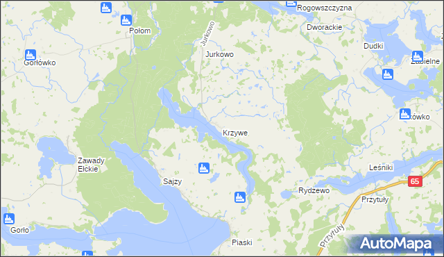 mapa Krzywe gmina Świętajno, Krzywe gmina Świętajno na mapie Targeo