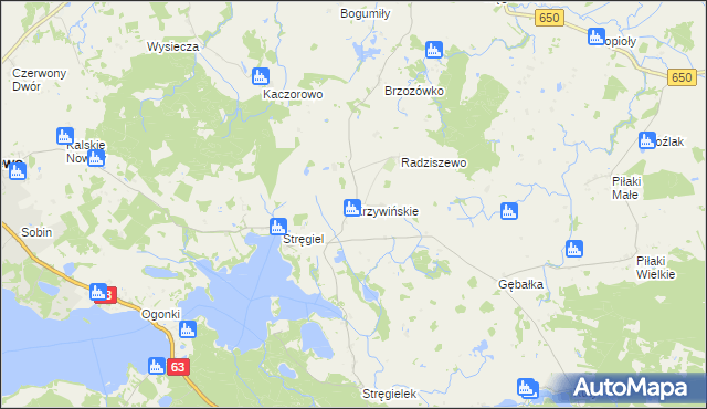 mapa Krzywińskie gmina Pozezdrze, Krzywińskie gmina Pozezdrze na mapie Targeo