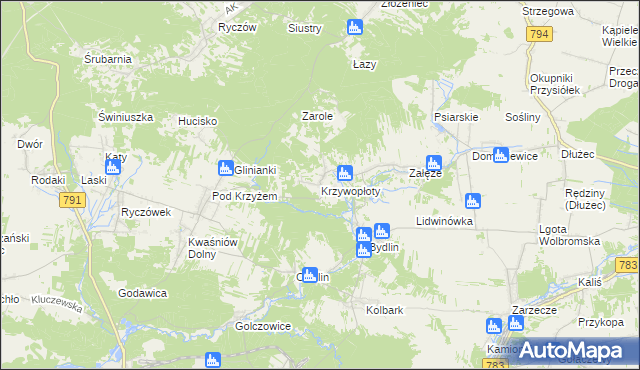 mapa Krzywopłoty gmina Klucze, Krzywopłoty gmina Klucze na mapie Targeo