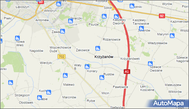 mapa Krzyżanów powiat kutnowski, Krzyżanów powiat kutnowski na mapie Targeo