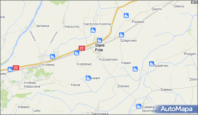 mapa Krzyżanowo gmina Stare Pole, Krzyżanowo gmina Stare Pole na mapie Targeo