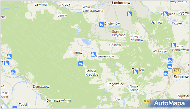 mapa Ksawerynów gmina Łaskarzew, Ksawerynów gmina Łaskarzew na mapie Targeo