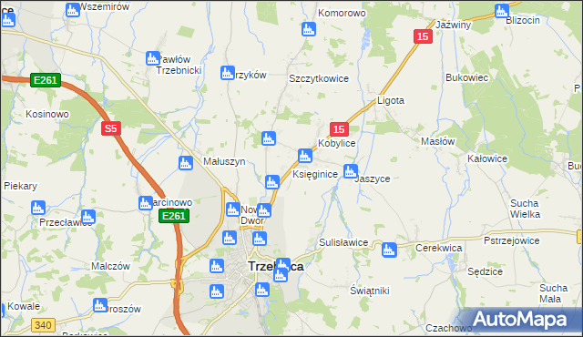 mapa Księginice gmina Trzebnica, Księginice gmina Trzebnica na mapie Targeo