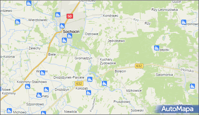 mapa Kuchary Żydowskie, Kuchary Żydowskie na mapie Targeo