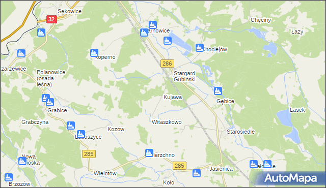mapa Kujawa gmina Gubin, Kujawa gmina Gubin na mapie Targeo