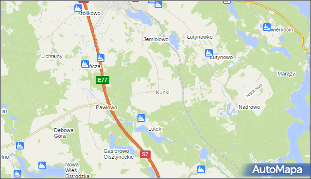 mapa Kunki gmina Olsztynek, Kunki gmina Olsztynek na mapie Targeo