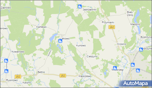 mapa Kunowo gmina Świdwin, Kunowo gmina Świdwin na mapie Targeo