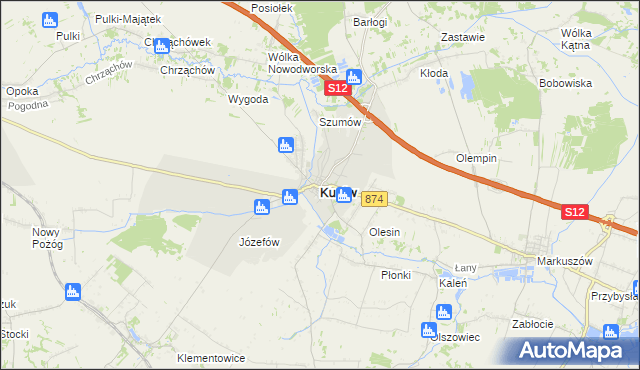 mapa Kurów powiat puławski, Kurów powiat puławski na mapie Targeo