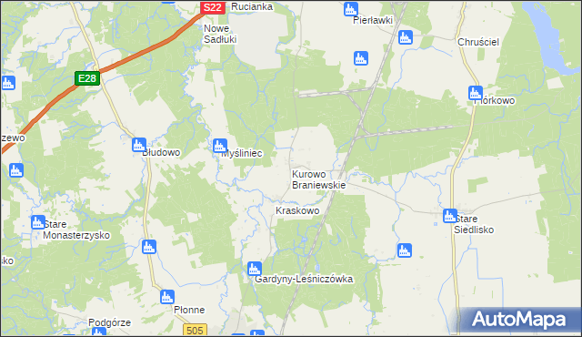 mapa Kurowo Braniewskie, Kurowo Braniewskie na mapie Targeo