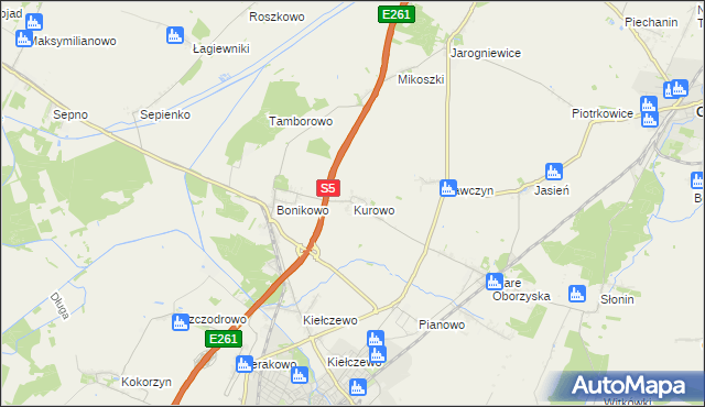 mapa Kurowo gmina Kościan, Kurowo gmina Kościan na mapie Targeo