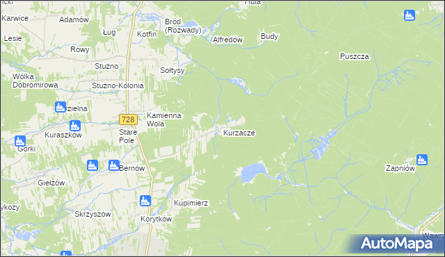 mapa Kurzacze gmina Gowarczów, Kurzacze gmina Gowarczów na mapie Targeo