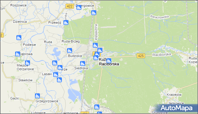 mapa Kuźnia Raciborska, Kuźnia Raciborska na mapie Targeo