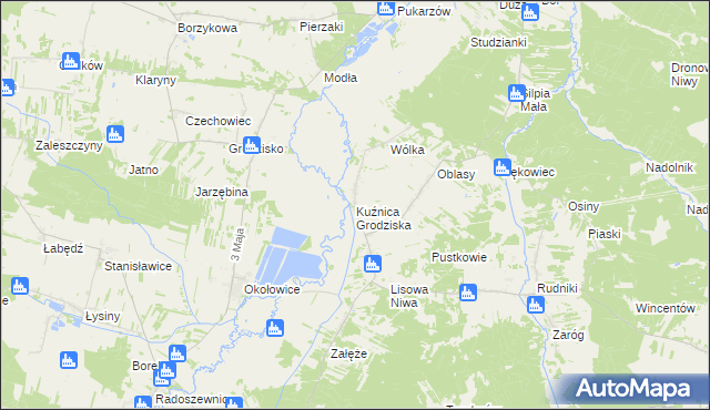 mapa Kuźnica Grodziska, Kuźnica Grodziska na mapie Targeo