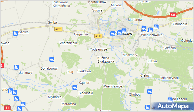 mapa Kuźnica Skakawska, Kuźnica Skakawska na mapie Targeo