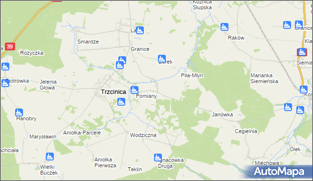 mapa Kuźnica Trzcińska, Kuźnica Trzcińska na mapie Targeo