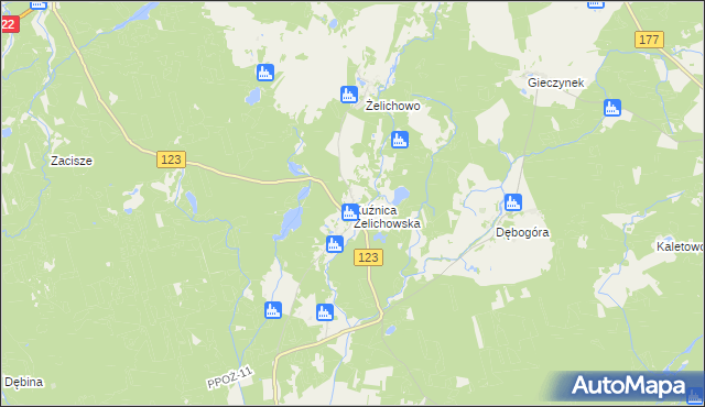 mapa Kuźnica Żelichowska, Kuźnica Żelichowska na mapie Targeo
