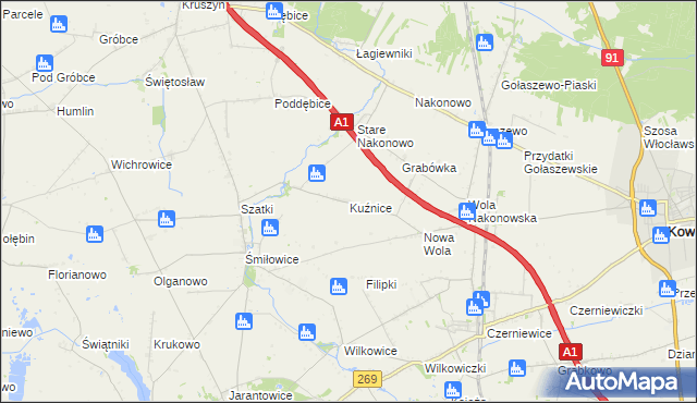 mapa Kuźnice gmina Choceń, Kuźnice gmina Choceń na mapie Targeo