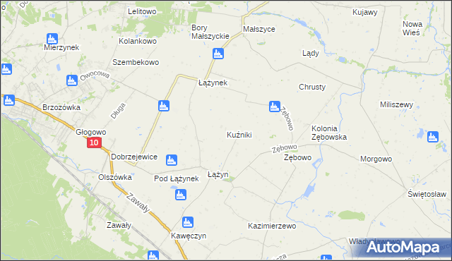 mapa Kuźniki gmina Obrowo, Kuźniki gmina Obrowo na mapie Targeo