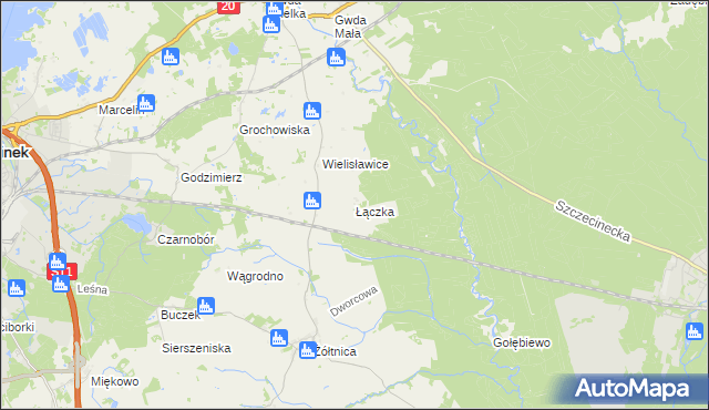 mapa Łączka gmina Szczecinek, Łączka gmina Szczecinek na mapie Targeo