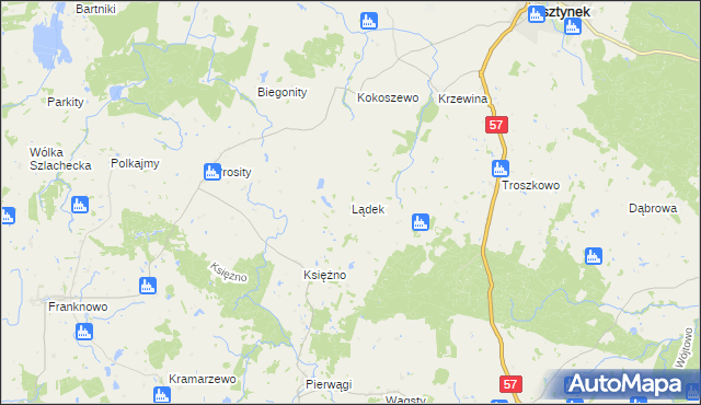 mapa Lądek gmina Bisztynek, Lądek gmina Bisztynek na mapie Targeo