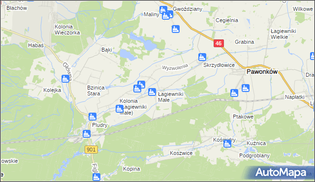 mapa Łagiewniki Małe, Łagiewniki Małe na mapie Targeo