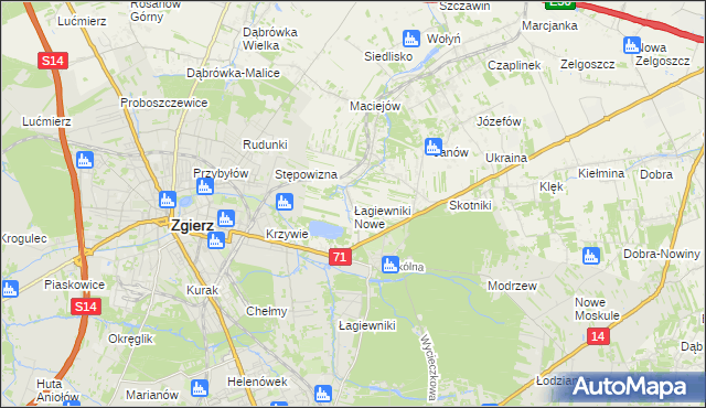 mapa Łagiewniki Nowe, Łagiewniki Nowe na mapie Targeo