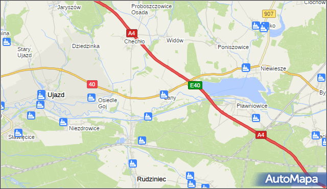 mapa Łany gmina Rudziniec, Łany gmina Rudziniec na mapie Targeo