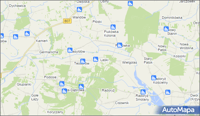mapa Laski gmina Krzywda, Laski gmina Krzywda na mapie Targeo
