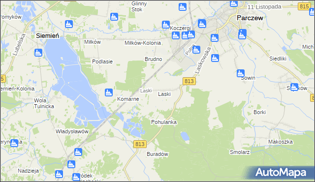 mapa Laski gmina Parczew, Laski gmina Parczew na mapie Targeo