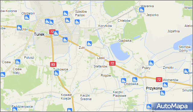 mapa Laski gmina Przykona, Laski gmina Przykona na mapie Targeo