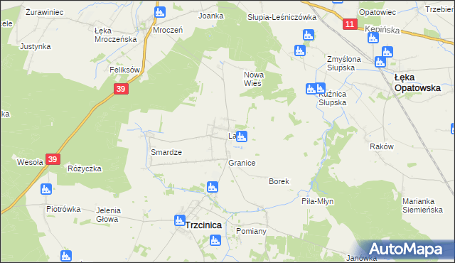 mapa Laski gmina Trzcinica, Laski gmina Trzcinica na mapie Targeo