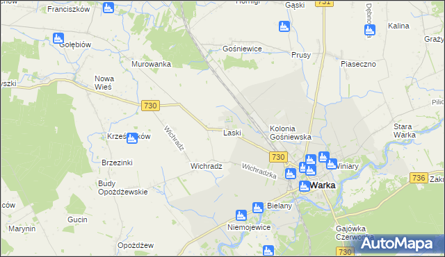 mapa Laski gmina Warka, Laski gmina Warka na mapie Targeo
