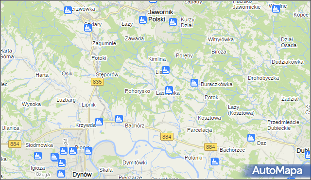 mapa Laskówka gmina Dynów, Laskówka gmina Dynów na mapie Targeo