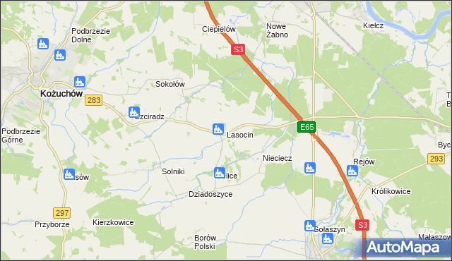 mapa Lasocin gmina Kożuchów, Lasocin gmina Kożuchów na mapie Targeo