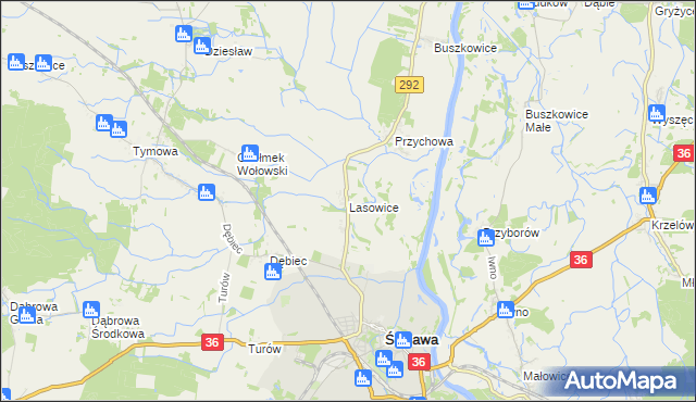 mapa Lasowice gmina Ścinawa, Lasowice gmina Ścinawa na mapie Targeo
