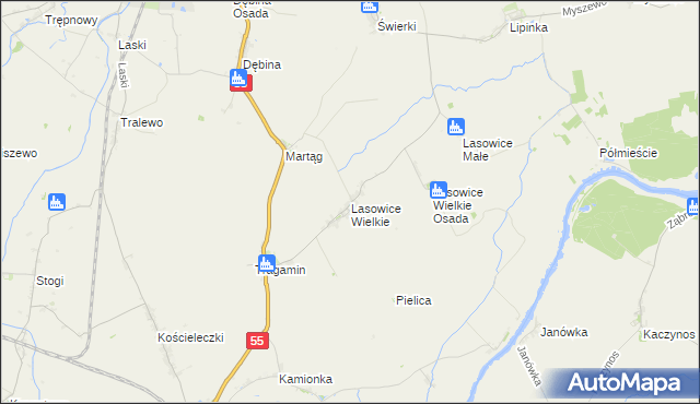 mapa Lasowice Wielkie gmina Malbork, Lasowice Wielkie gmina Malbork na mapie Targeo