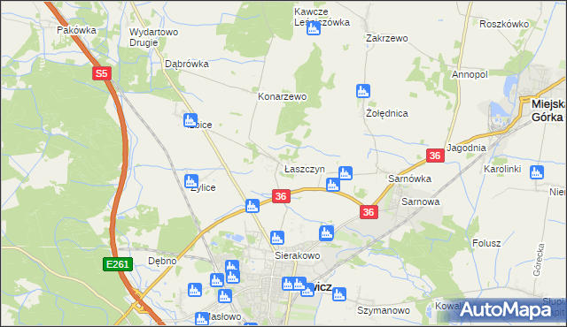 mapa Łaszczyn gmina Rawicz, Łaszczyn gmina Rawicz na mapie Targeo