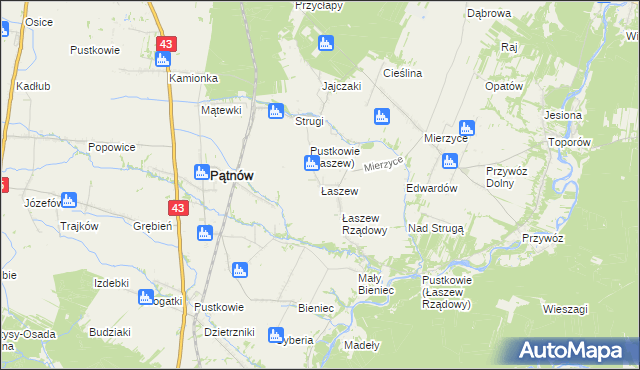mapa Łaszew gmina Wierzchlas, Łaszew gmina Wierzchlas na mapie Targeo