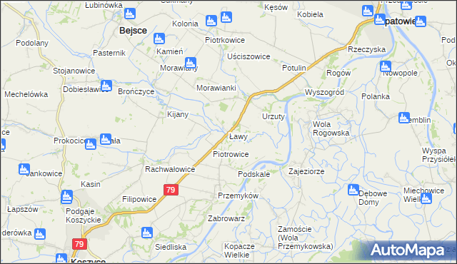 mapa Ławy gmina Opatowiec, Ławy gmina Opatowiec na mapie Targeo