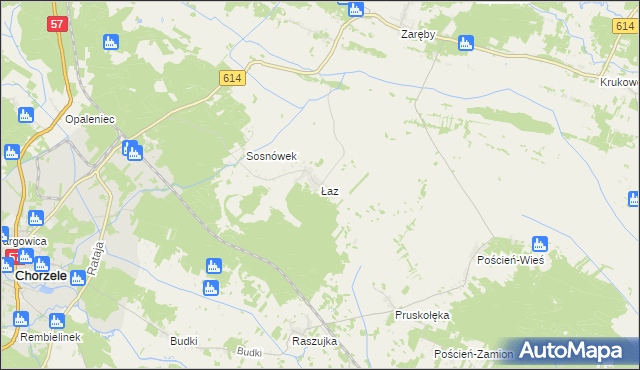 mapa Łaz gmina Chorzele, Łaz gmina Chorzele na mapie Targeo
