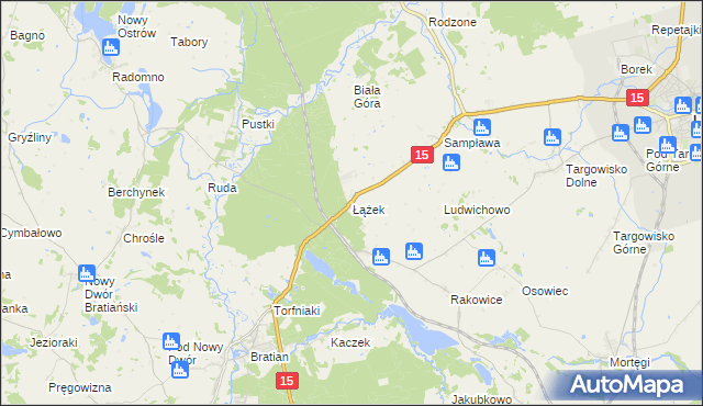 mapa Łążek gmina Lubawa, Łążek gmina Lubawa na mapie Targeo