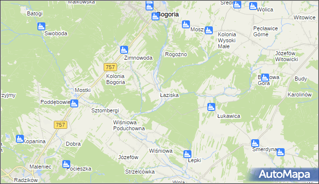 mapa Łaziska gmina Staszów, Łaziska gmina Staszów na mapie Targeo