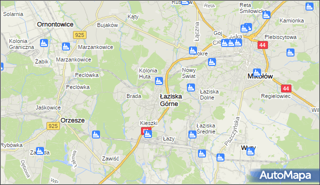 mapa Łaziska Górne, Łaziska Górne na mapie Targeo